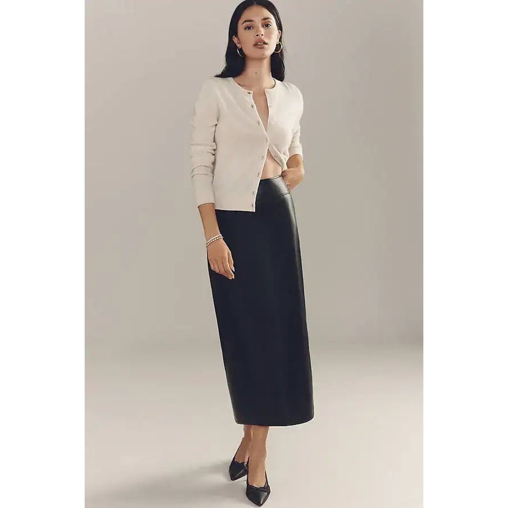 Maeve by Anthropologie Faux Leather Pencil Maxi Skirt Black Size L Boho Grunge